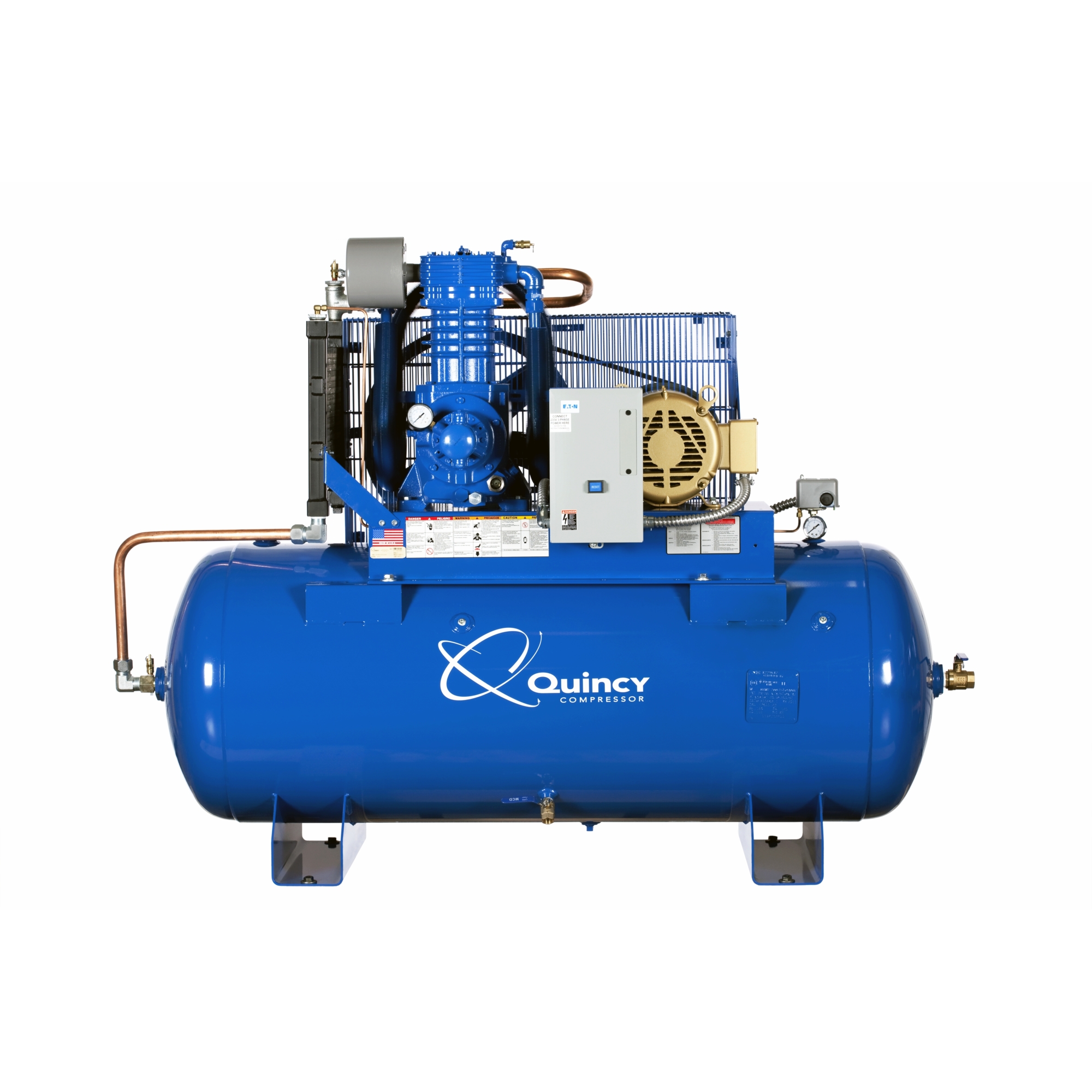 Quincy Compressor, QP 10H 120G 2Stg Air Compressor 230V 3ph H PRO, Horsepower 10 HP, Air Tank Size 120 Gal, Volts 230 Model# 5103DS12HCA23
